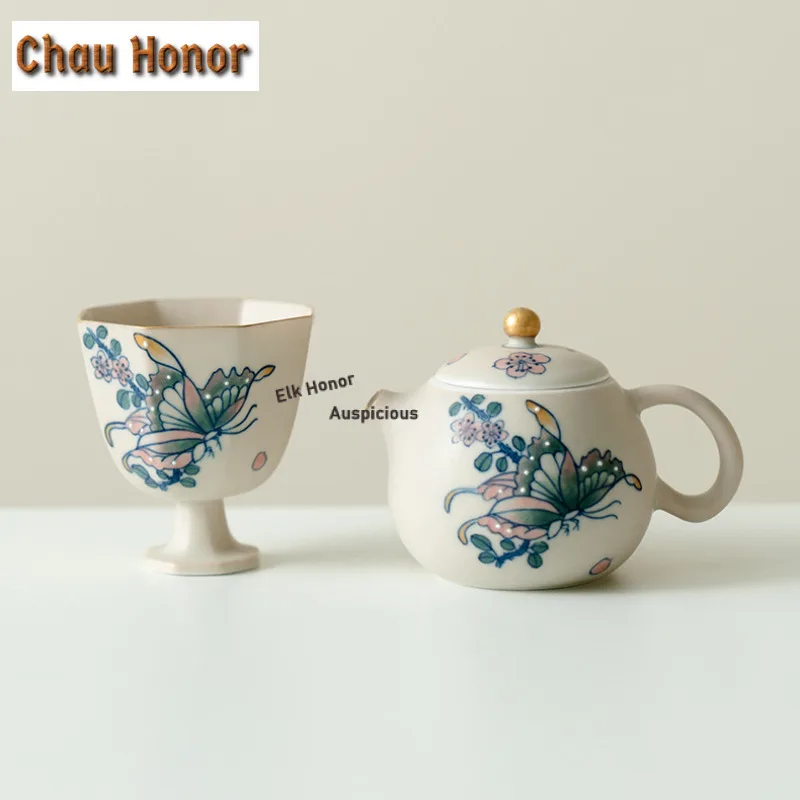65ml Hand-painted Butterfly High-footed Teacup Boutique Tea Bowl Cup For Tea-tasting Fragrance Cup Chazhan Master Cups Tableware