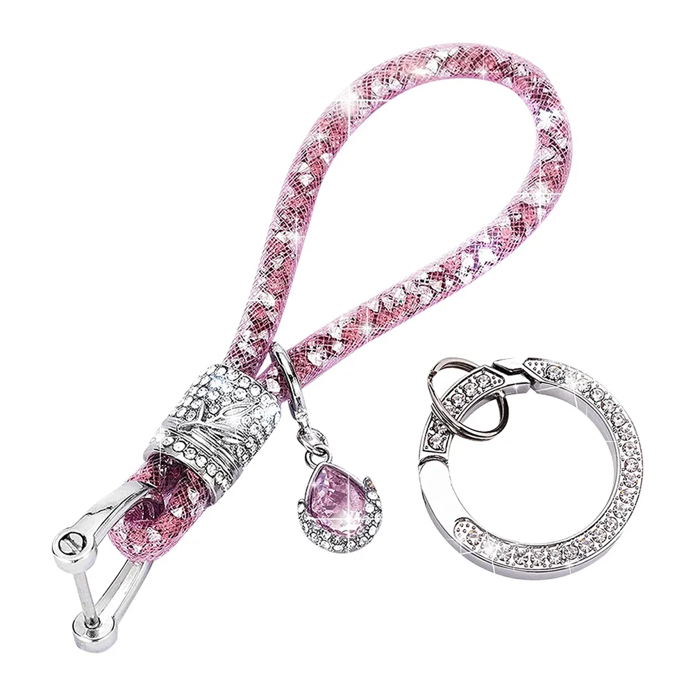 

New Car Keychain Bling Car Accessories Shiny Rhinestones Crystal With D-Ring Alloy Key Chain Rope Jewelry For Women Girl Gift