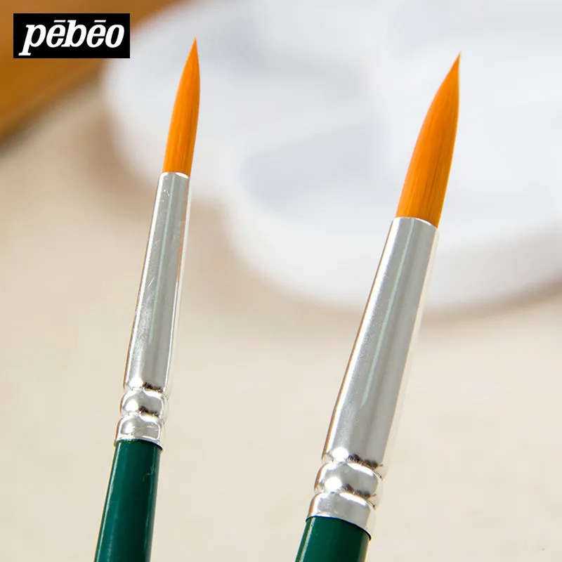 2개입 페베오 아티스트 수채화 라운드 포인트 팁 페인트 브러쉬, 수채화, 아크릴, 잉크, 구아슈, 오일, 템페라 그린용 나일론