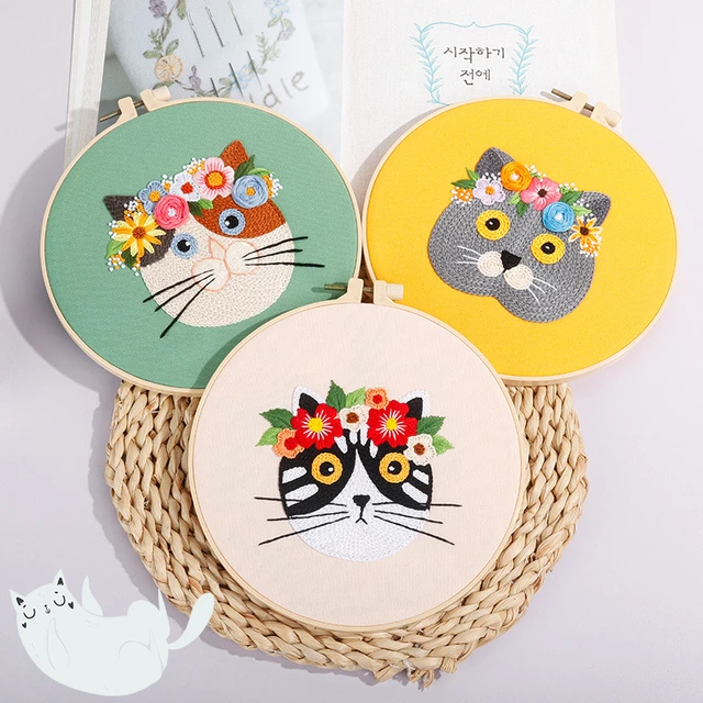 DIY Cute Cat Embroidery Kit for Beginner Animal Printed Pattern Cross  Stitch Set Needlework Hoop Handmade Sewing Art Craft Kit - AliExpress