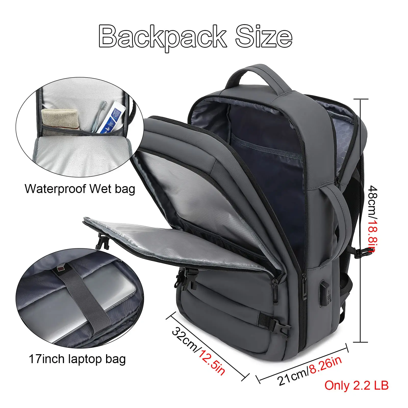 Travel Backpack,17″ Laptop Backpack Men Travel Carry on Business Backpack With USB Charging Port Waterproof Work/Weekender Backp