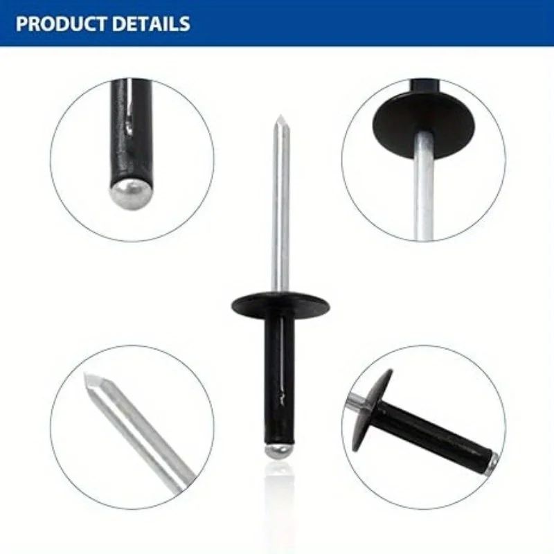 Rivets And Fasteners Rivets And Screws 50pcs Black Painted Aluminium Trifold Blind Rivets Large Flange Rivets Aluminium Bulb Blind Rivet Car Inner Decor Dia 3/16