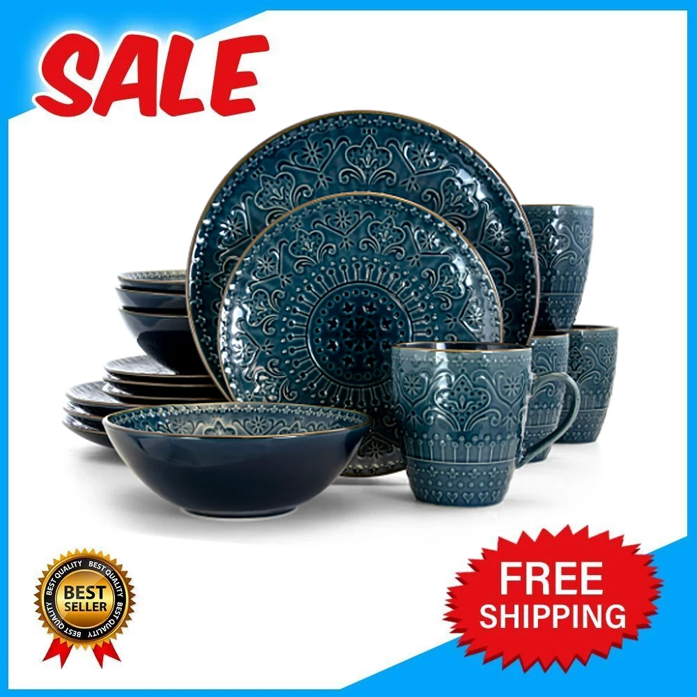 

Elama Deep Sea Mozaic 16 Piece Luxurious Stoneware Dinnerware with Complete Setting for 4