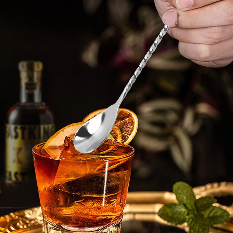 30/40cm Mixing Cocktail Spoon 30/40cm Bar Teadrop Spoon Stir Spiral Pattern Stainless Steel Bartender Tools Bar Tool