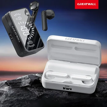 GREATWALL  Mirror  Wireless Bluetooth Headphones HiFi HD Sound Effect Game Earphones Smart Digital Display Charging Cabin 1