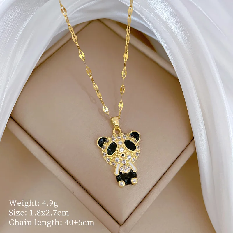 Fashion Cute Zircon Panda Pendant Necklaces for Women Cartoon