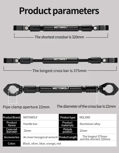 Barra Di Bilanciamento Moto Universale - Per Manubri Da 22mm, Nero, Regolabile - Foto 5