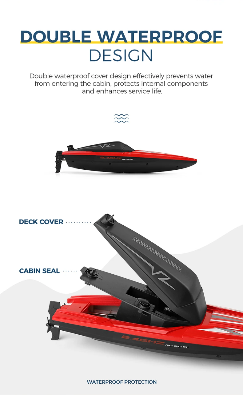 RC-Schiff aus ABS-Kunststoff mit eingebautem Akku und zwei Motoren.