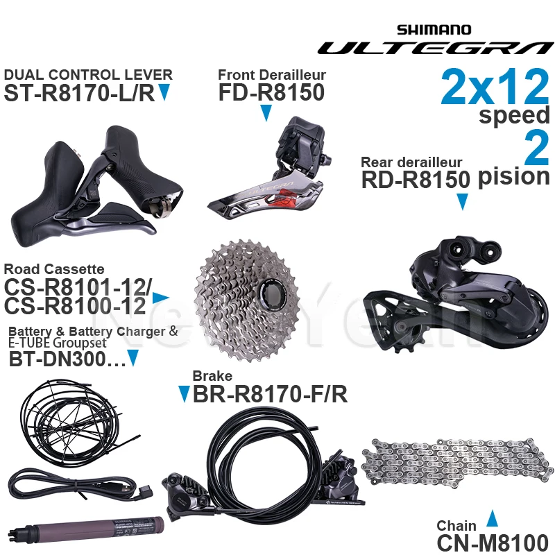 

SHIMANO ULTEGRA Groupset ST-R8170 BR-R8170 FD-R8150 RD-R8150 CS CN-M8100 EW-SD300 BT-DN300 2x12-speed Original parts