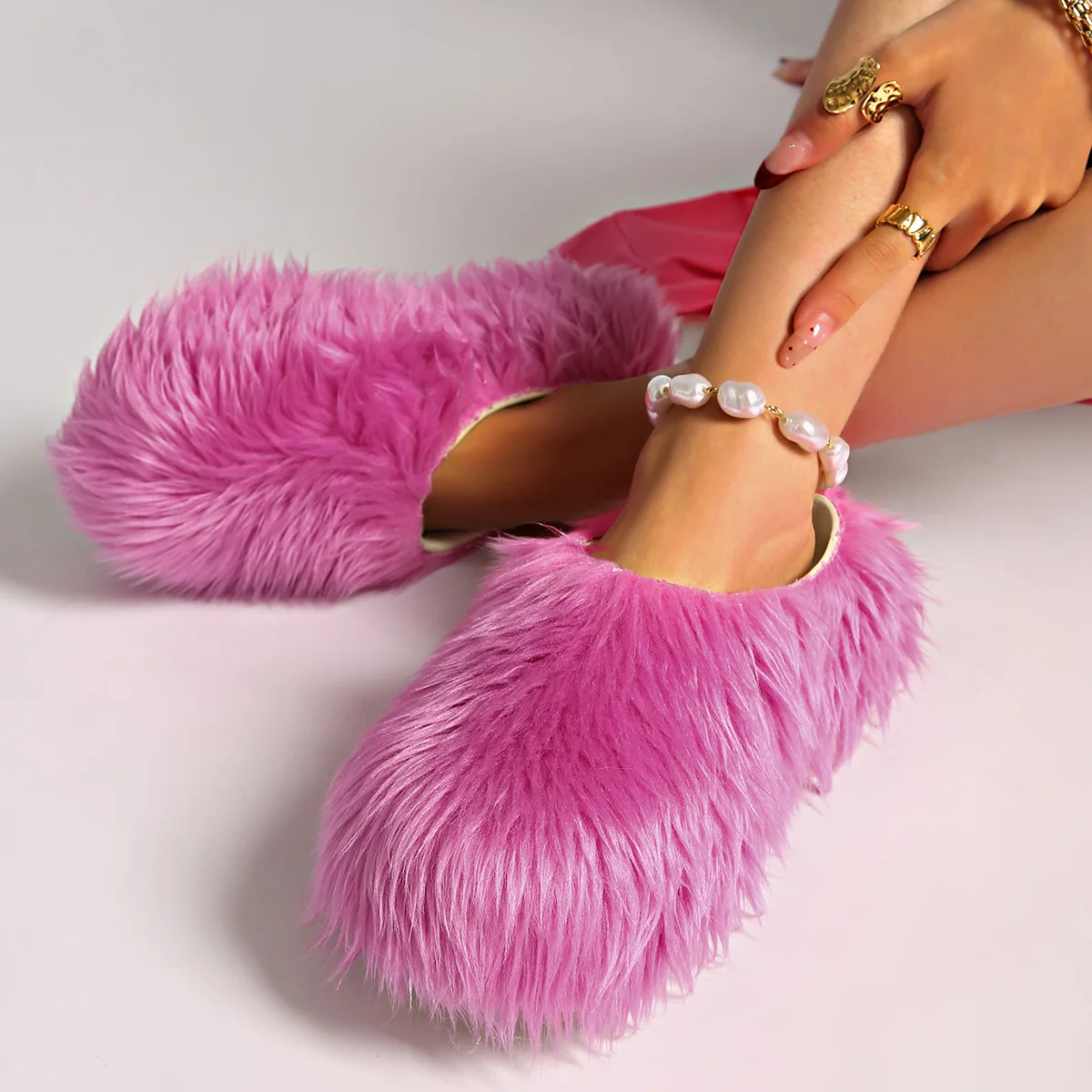 Slippers Women's Faux Fur Adult Platform Mule Shoes Thick Sole Slides