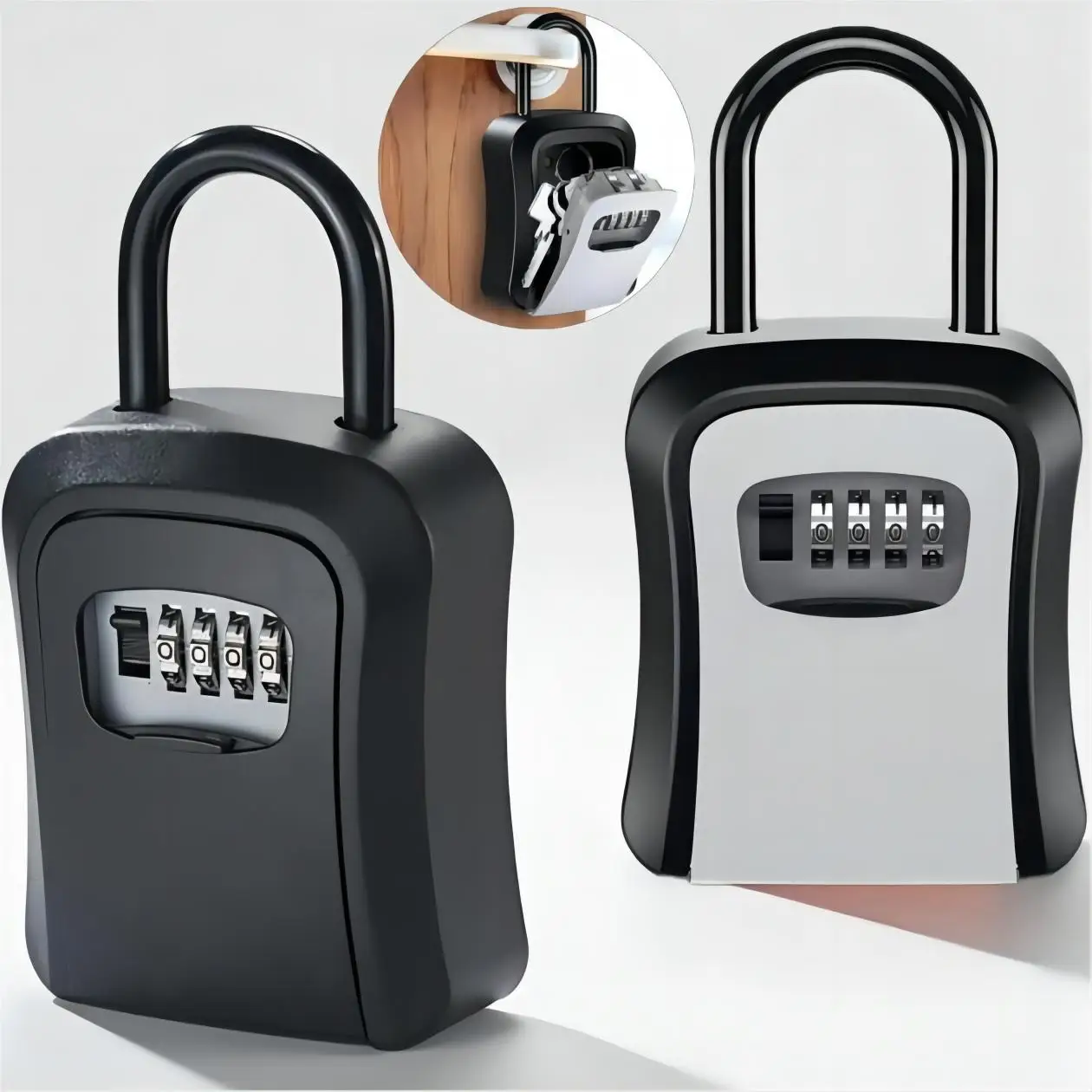 4 Digit Code Box Free Installation Outdoor Password Key Box Extended Locking Hook Steel Wire Hanging Key Storage Waterproof Key