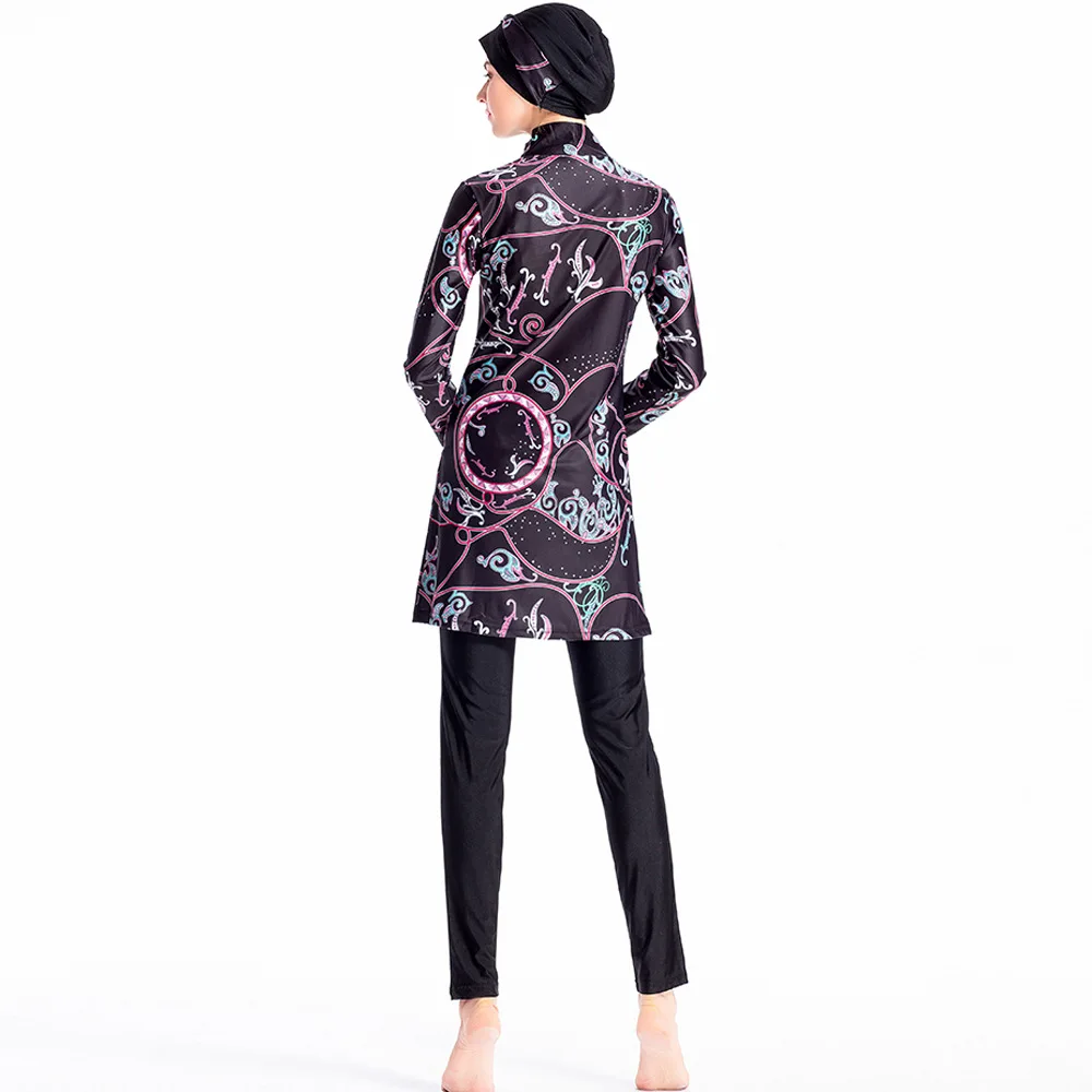 Burkini Muslim Swimwear 2023 Digital Printing Hui Swimsuit Sunscreen Three-piece Swimsuit Swimwear for Sporty Veiled Women