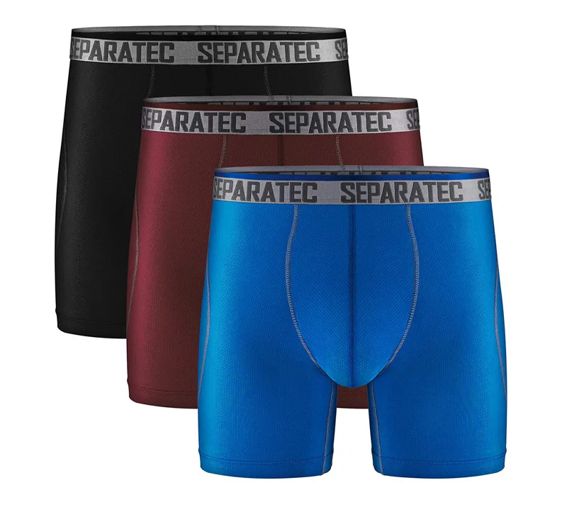 5 Pcs Separatec Men's Underwear Boxers Pack Sports Mesh Fabric Performance  Boxers Briefs Dual Pouch Long Leg Boxer USA Size