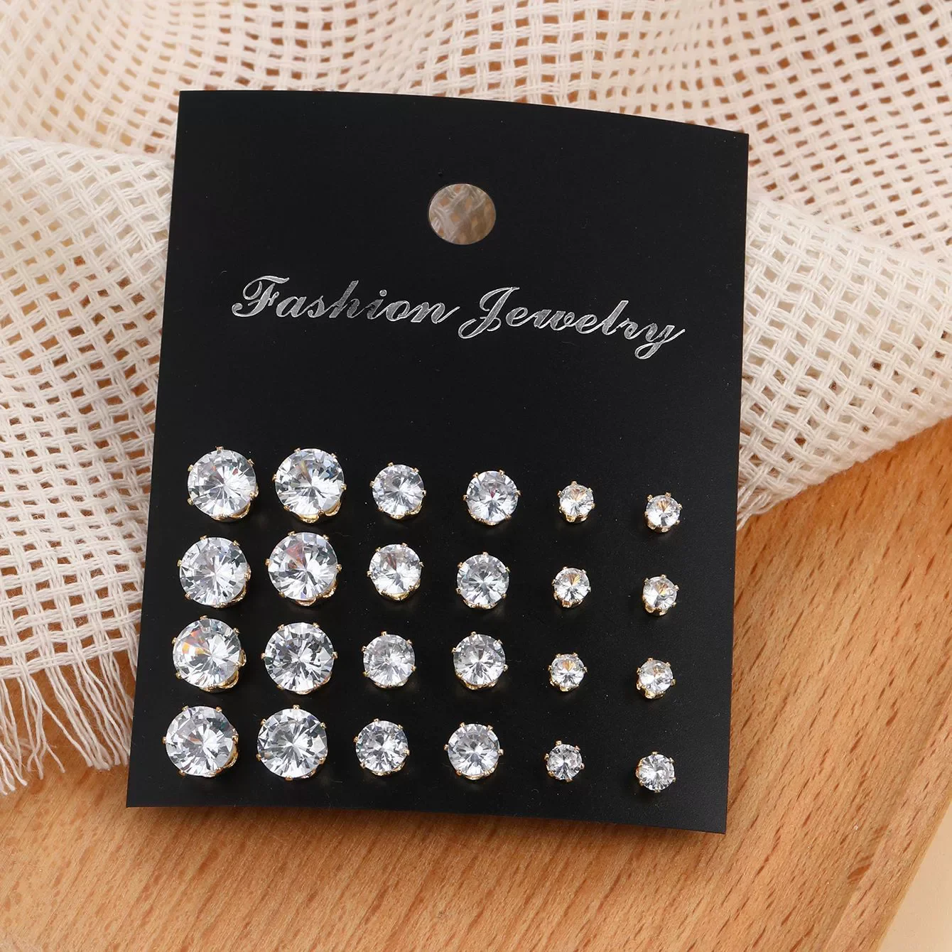 Wedding stud earrings set 12 pair pack for women men crystal rhinestone party jewelry