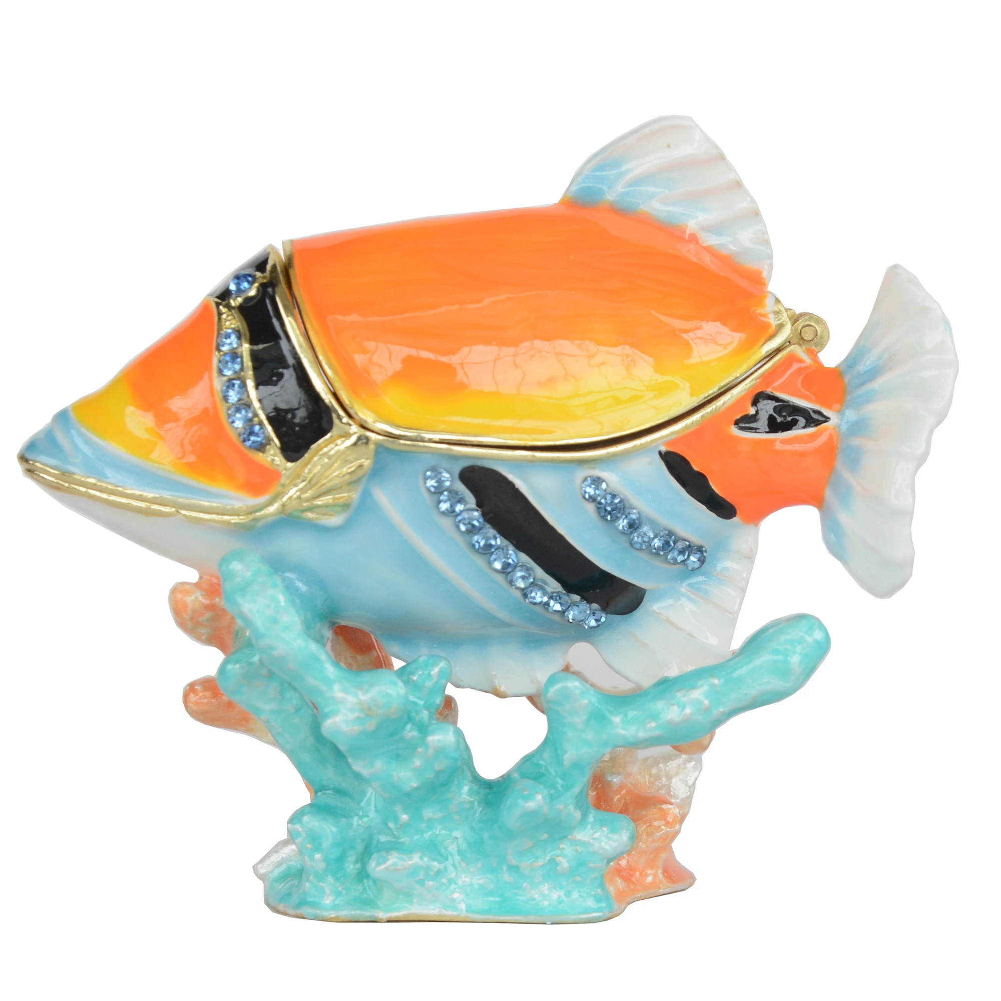 Bejeweled Enameled Triggerfish Fish Trinket Jewellery Box Nautical Home Decoration Novelty Gift Ring Earring Holder