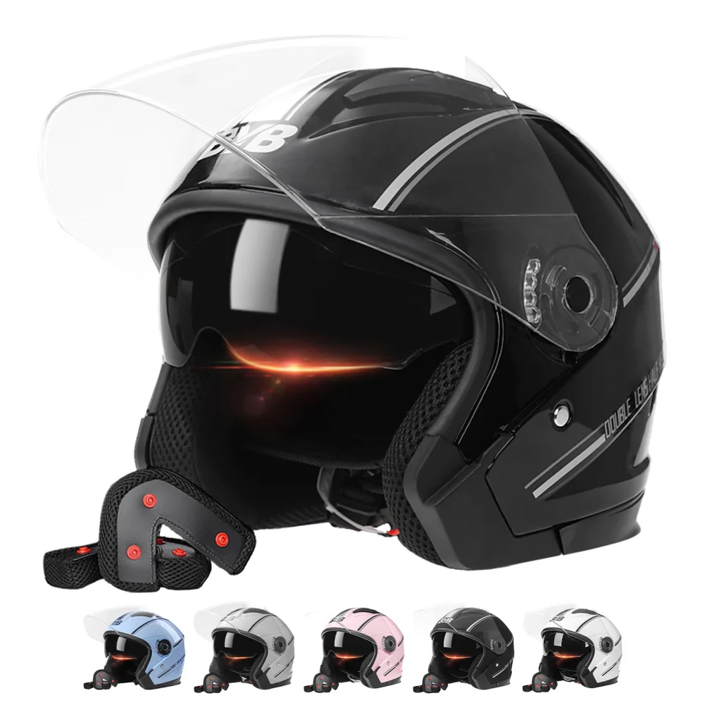 

Open Face Motorcycle Helmet Impact-Absorbing Liner ABS Shell Flip Up Dual Lens Clear Visors Sun Shield Lightweight 3/4 Half Helm