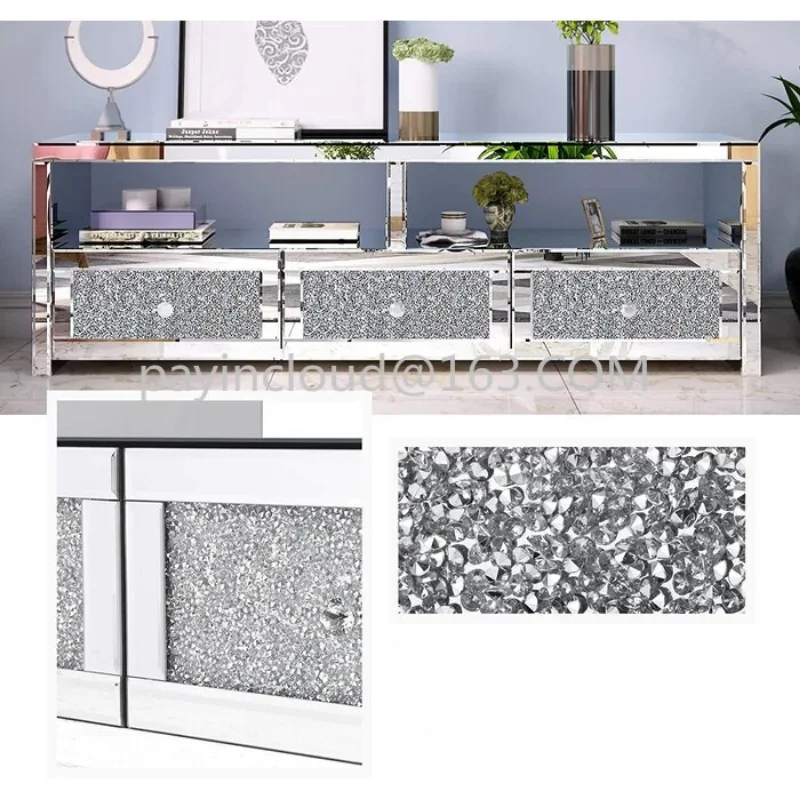 Modern 3 Drawer Mirrored Crystal TV Stand Silver TV Console Table Tv Cabinet For Living Room Hotel Furniture