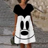 2025 Summer Elegant Women's Disney Minnie Mickey Mouse Printed Dress V Neck Female Short Sleeves Knee Length New Design Dress 1