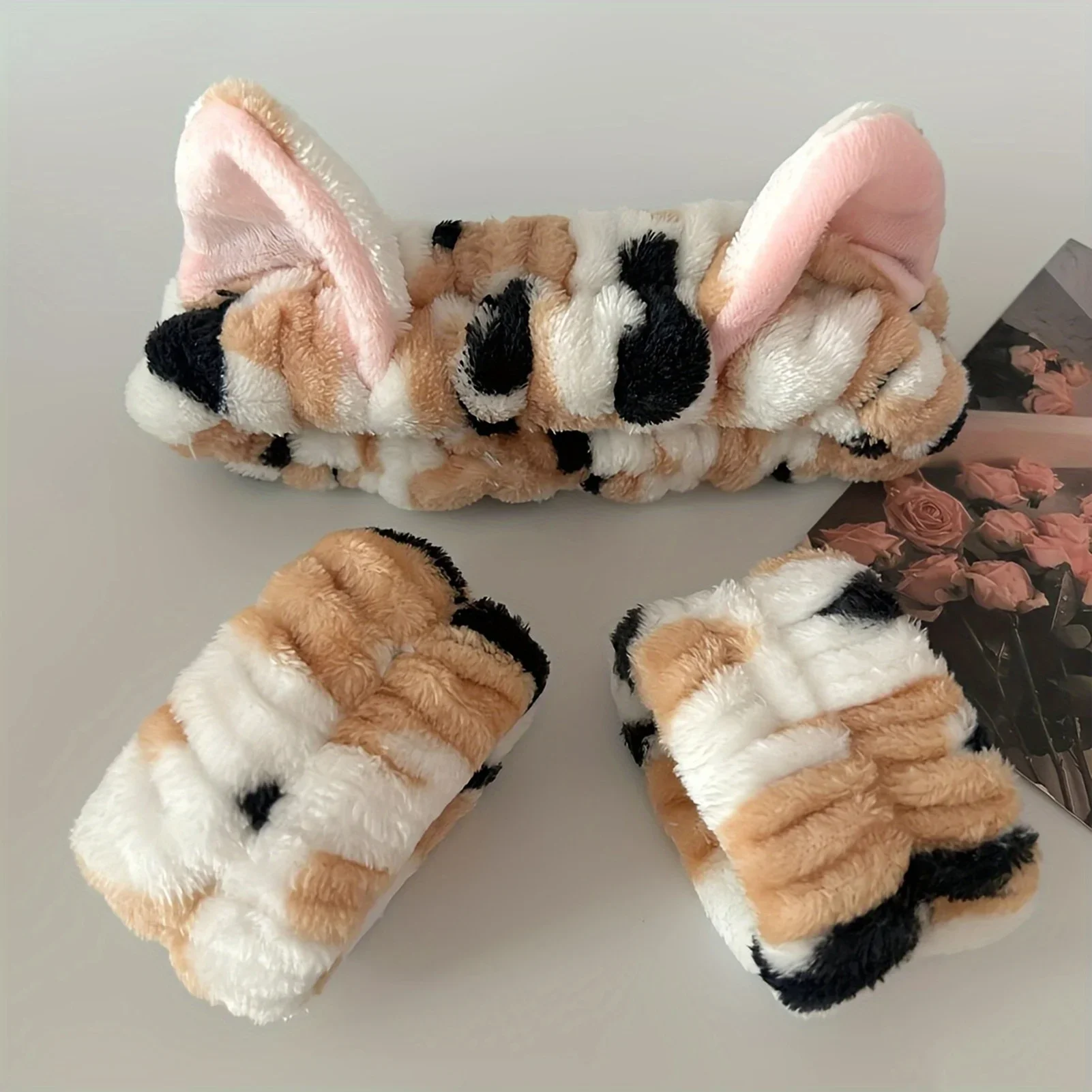 Cute Cat Ear Plush Headband Set Cartoon Cat Ear Plush Headband and Wristband Set Cute Animal Cat Ear Plush Headband Super Adorab