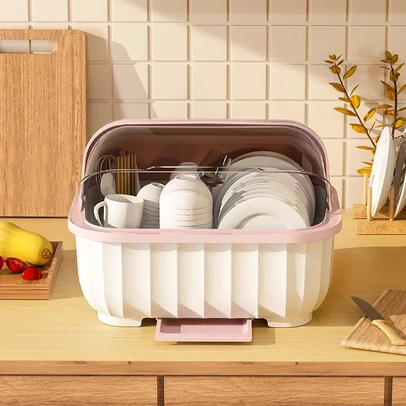Dish Drying Rack Kitchen Utensils Drainer Rack with Folding Cover Cupboard Organizer Kitchen Storage Rack Countertop Dinnerware 3