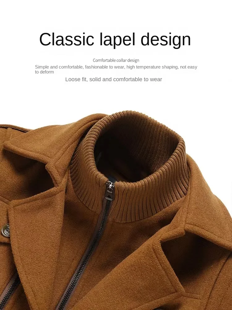 Brand Jacket Men's Business detachable double zipper button long coat Men's fall winter slim windproof long sleeve woolen coat