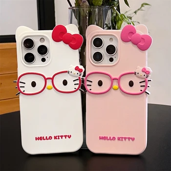 INS Cute Glasses Simple Lovely Hello Kitty Phone Case For iPhone 16 15 14 13 12 11 Pro Max XR XS MAX 16 PLUS Case Back Cover 1