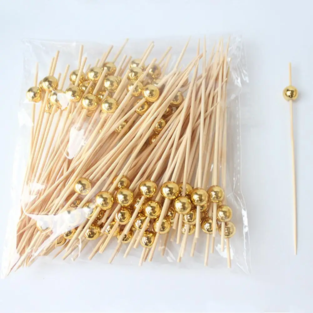 

100/25Pcs Gold Pearl Cocktail Picks Food Fruit Picks Wedding Party Disposable Cake Dessert Cocktail Sticks Buffet Toothpick