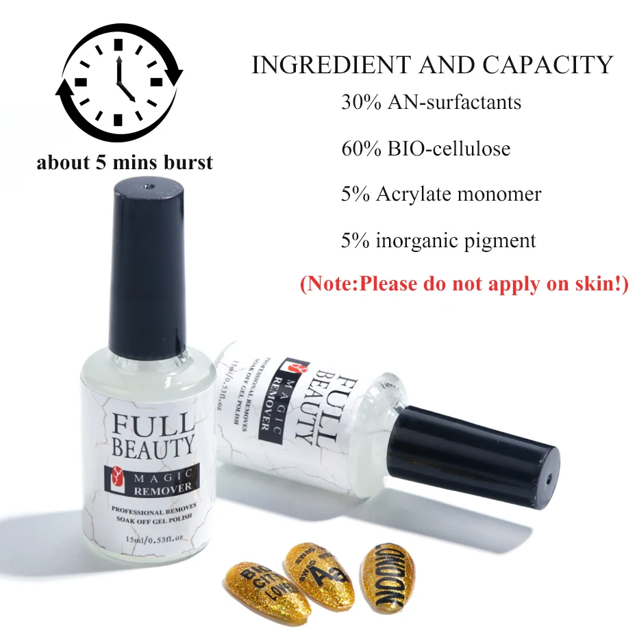 Nail Polish Remover 15ml Magic Burst Gel Soak off Sticky Layer Cleaner Nail Degreaser Semi-permanent UV Gellak Remover JI1038-1