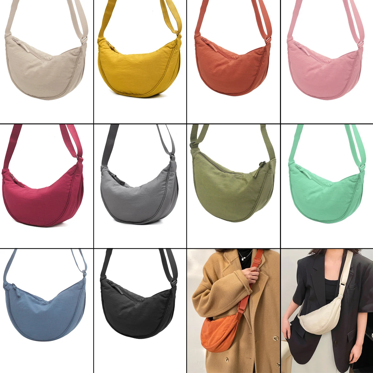 Crossbody Hobo Bag for Women Men Small Nylon Slouchy Purse Round Shoulder  Bag