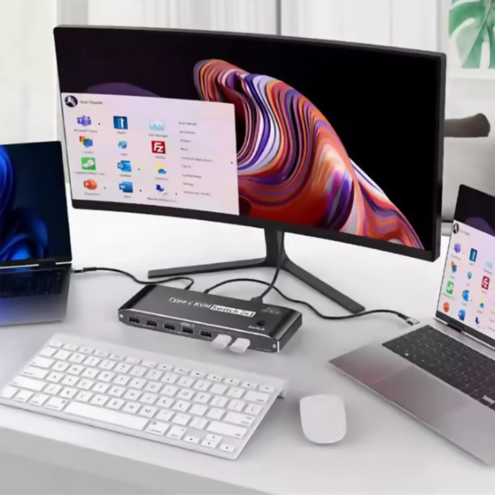 USB C KVM ġ, 2  1 , 2 ǻ 1 Ϳ, 2x1, 8K, RJ45, 100W PD 