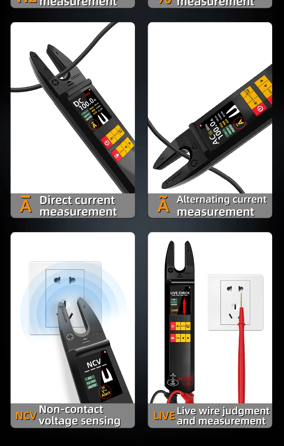 U5 Clamp Meter Open-Jaw DC AC 600A Smart TRMS Digital Multimeter Amp Capa Diode