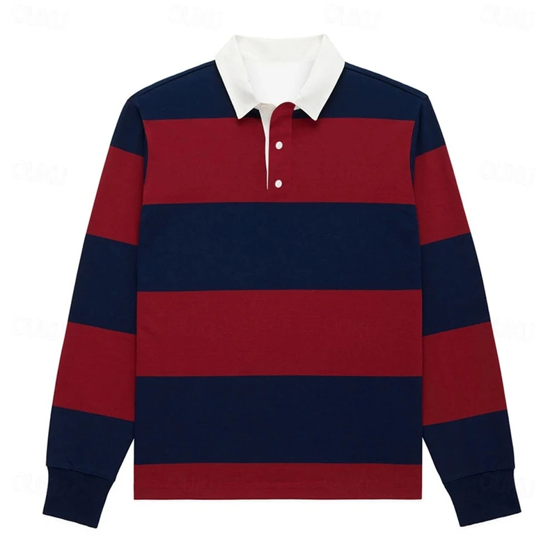 Polo da uomo a righe moda semplice casual autunno manica lunga polo da golf stampata in 3D top larghi e traspiranti con risvolto - immagine 3