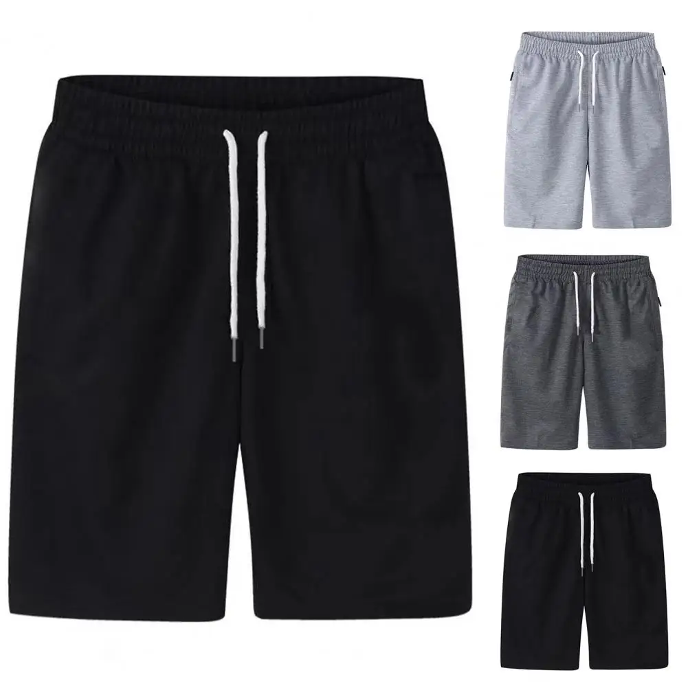 50% hot sales men shorts solid color drawstring summer loose mid rise pockets shorts for fitness Cargo Shorts Elastic Waist All Match Thin Loose Pockets Outwear Polyester Solid Color Summer Cargo Shorts For Men