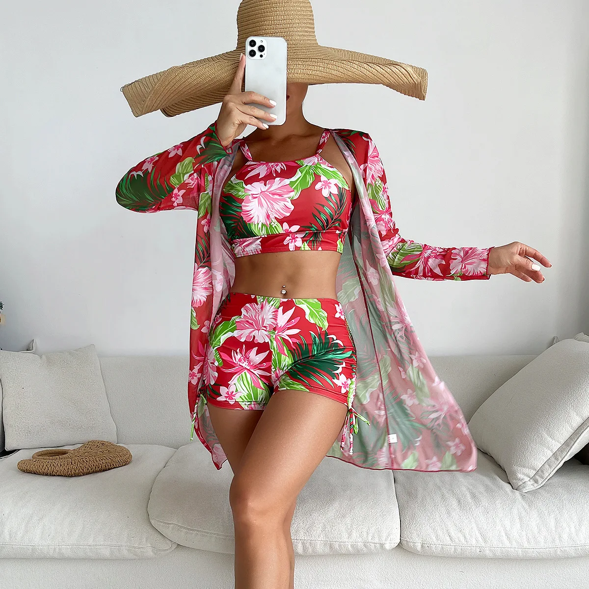 Nuevo 2026 trajes de baño conjuntos de Tankini estampados traje de baño femenino Push Up para ropa de playa trajes de baño de tres piezas piscina traje de baño para mujer