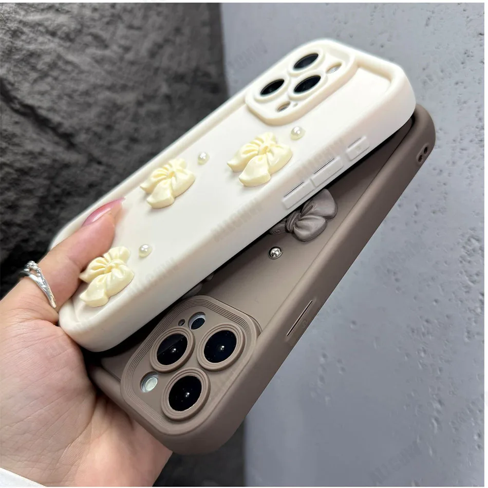 Chic 3D Pearl Bow Silhouette Phone Case
