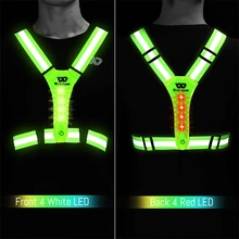  WEST BIKING Safety Reflective Vest LED Running Light USB Charge Adjustable Cycling Vest Night Warning Work Fishing Sports Vest 
