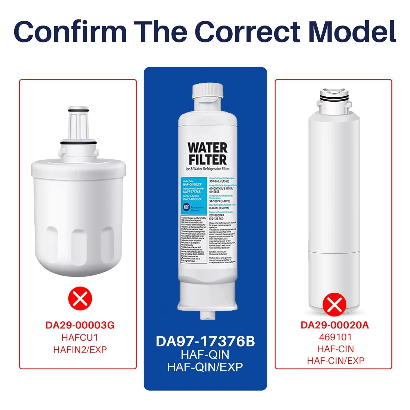 Genuine DA97-17376B Refrigerator Water Filter, NSF Certified Brand, HAF-QIN, EXP, DA97-08006C, RF23M8070SG, RF23M8070SR