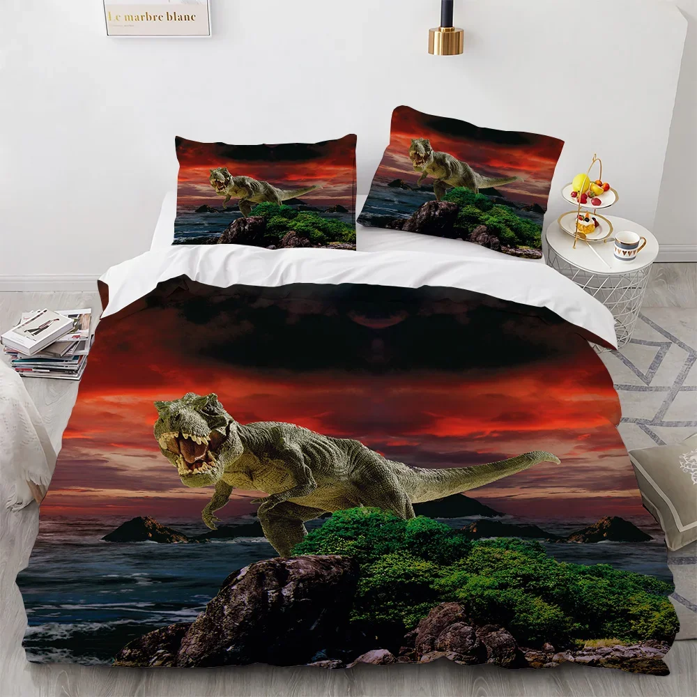 Dinosaur Duvet Cover Set King Queen Size For Kids Boys Girls Polyester Bedding Set Cartoon Wild Animals Pattern Comforter Cover