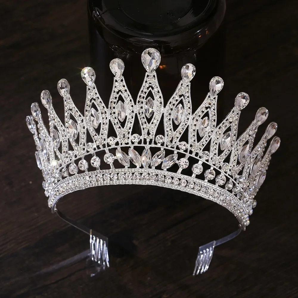 Luxury Baroque Queen Crystal Crown With Comb For Bridal Wedding_voghion.com