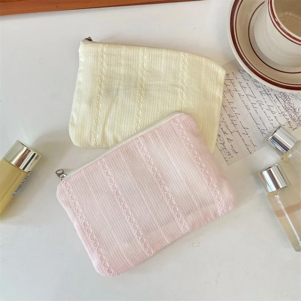 New Stripe Mini Makeup Lipstick Storage Pouch Coin Purse Cute Women Cosmetic Organizer Bag Sanitary Napkins Storage Bag