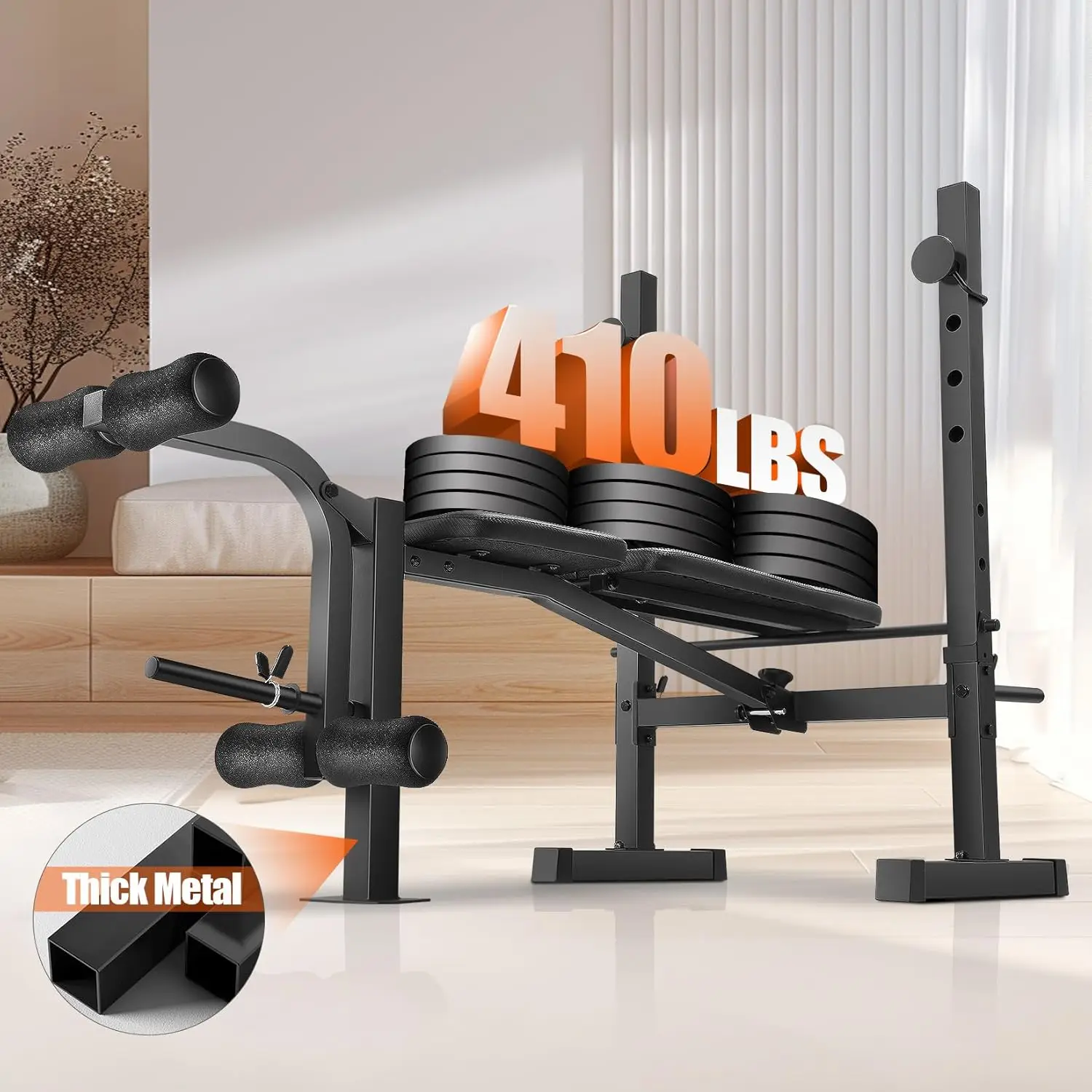 Weight Bench Set, Adjustable Bench Press Set with Squat Rack & Leg Extension, Folding Workout Set for Full Body