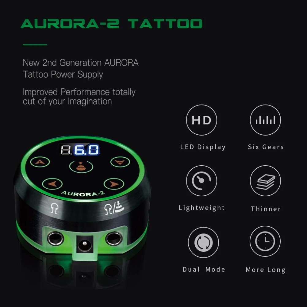 AURORA-2 Tattoo Power Supply Digital LED Aluminum Alloy Power Supply For Coil and Rotary Tattoo Machines Black Silver EU US Plug