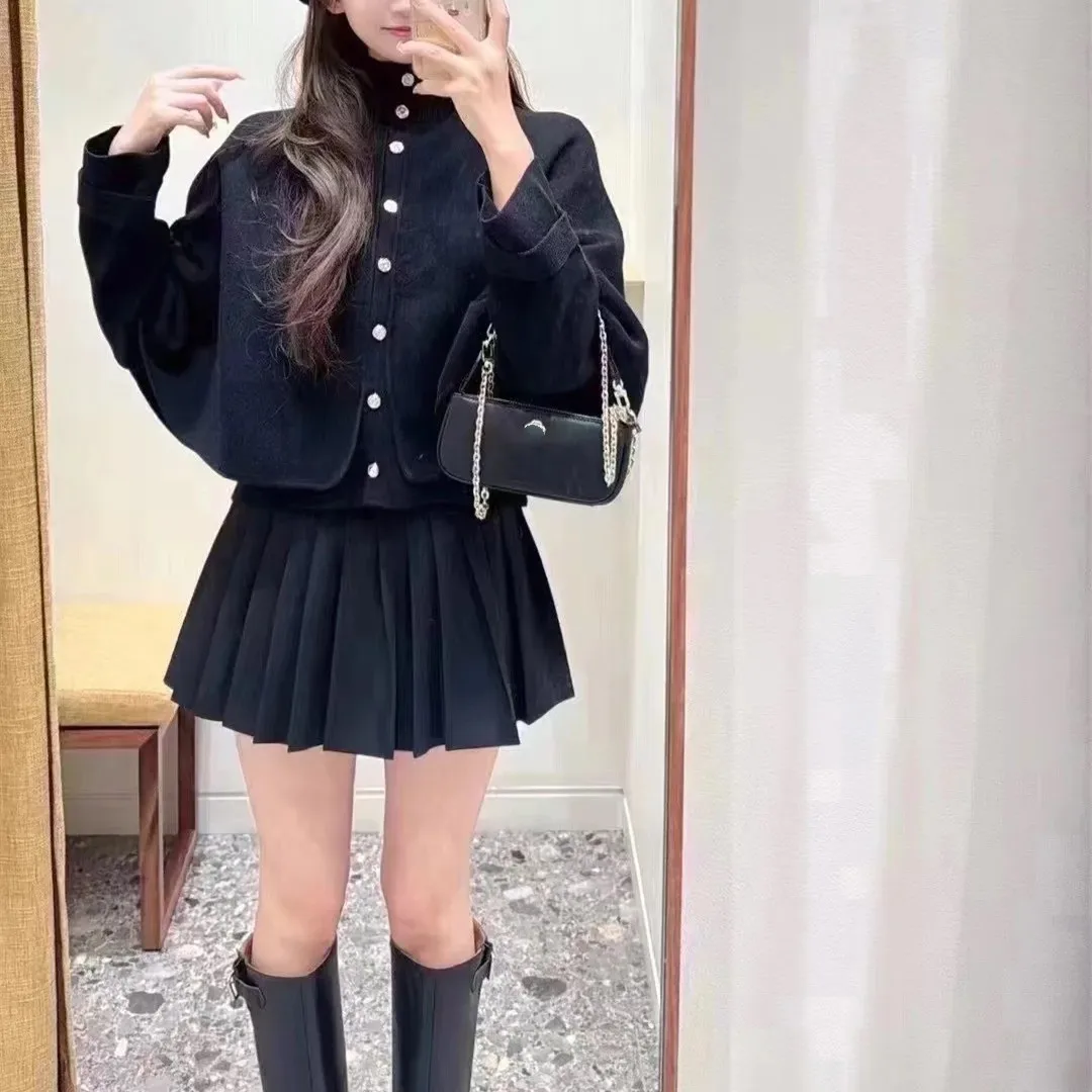 High-End Version European Design Bla f-High Collar Long Sve Knitted awl Sle Cardigan Coat for Women Spring 2025