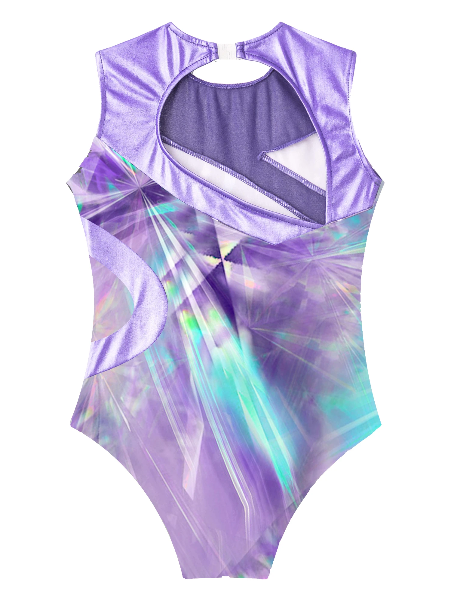 Kids Girls Rhythm Gymnastic Skating Bodysuit Swimsuit for Ballet Dancing Printed Metallic Leotard Round Neck Hollow Out Jumpsuit ballet leotard dance leotard girls dance costumes