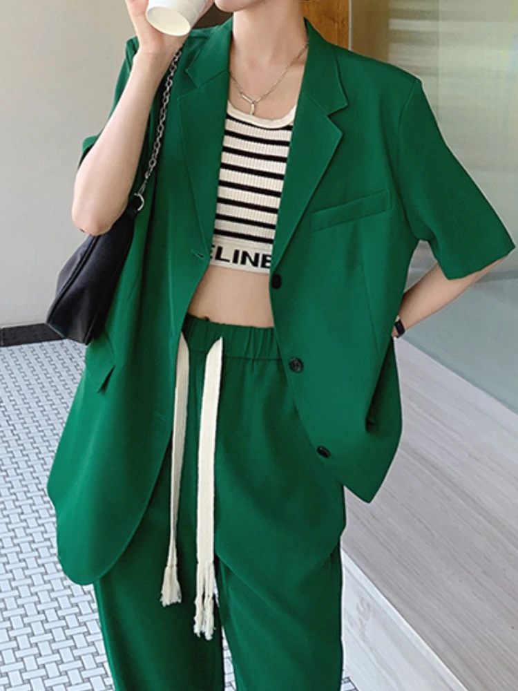 

Women Summer Casual Loose Blazer Pantsuit Ladies Elegant Fashion Trousers Suit Femme Vintage Slim Clothings Outfits New