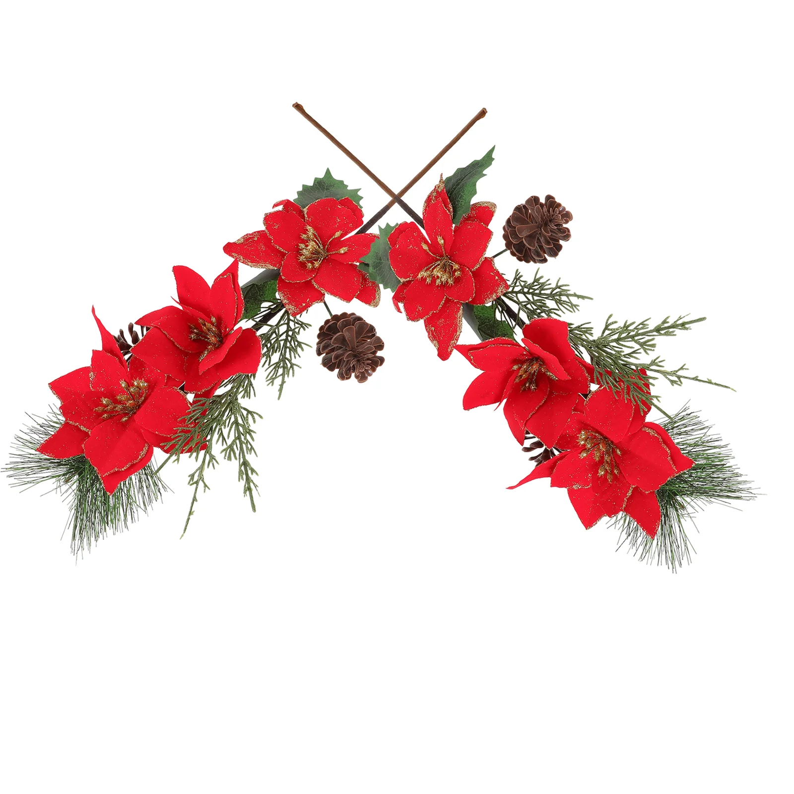 

Christmas Poinsettia Flower Picks Artificial Pine Needles Branches Pine Cone Twigs Faux Stem Diy Xmas Tree Ornaments Wreath