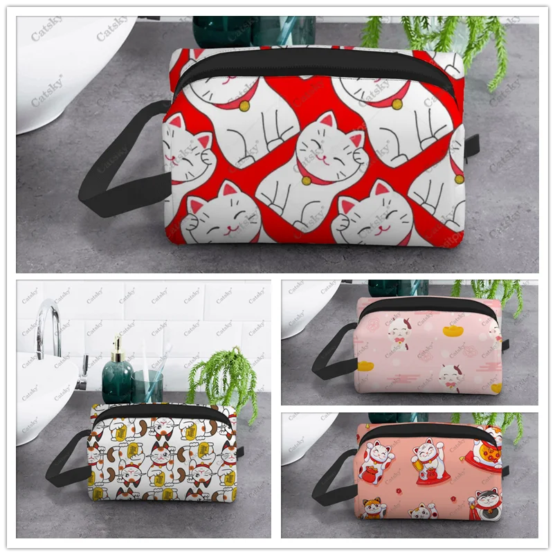 

Maneki Neko Lucky Cat Japan Cosmetic Bag Ladies Fashion Large Capacity Cosmetic Box Beauty Storage Wash Cosmetic Bag