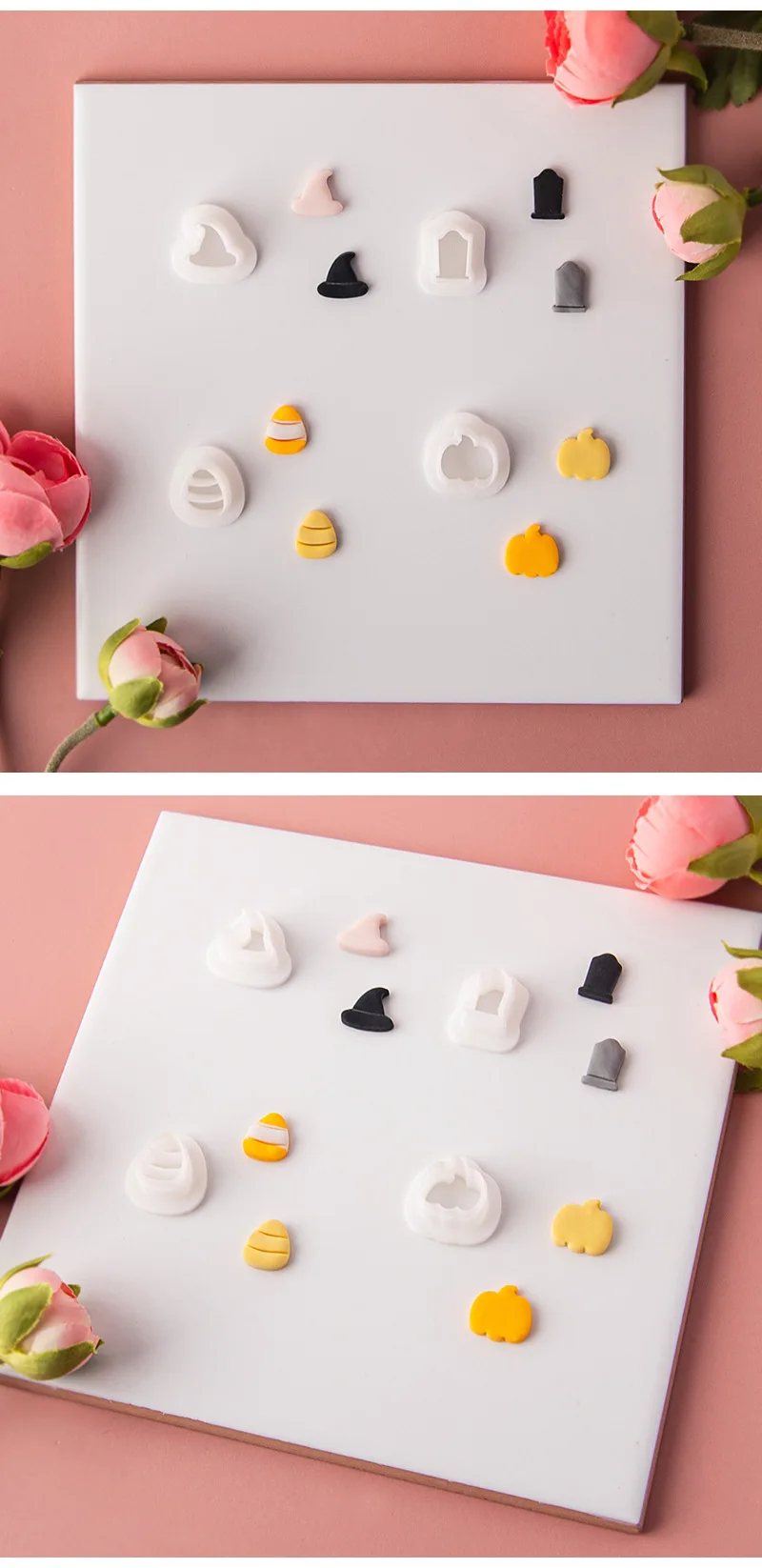 Description Picture 6 of item8Pcs/set Mini Halloween Polymer Clay Earrings Mold Cute Bat Ghost Shape Jewelry Pendant Soft Pottery Cutting Die Making Tools