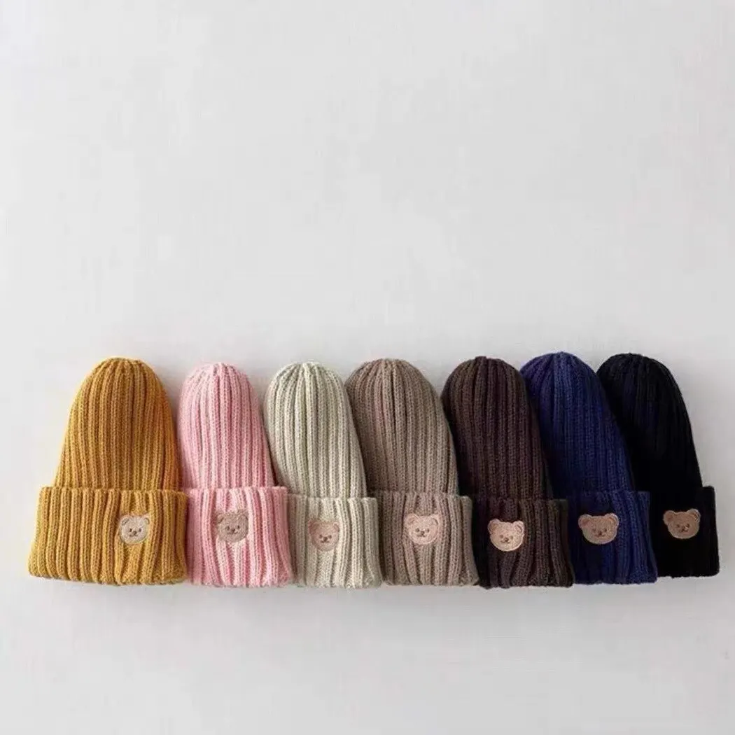 Bear Embroidery Baby Knitted Hat Winter Soft Warm Kids Boys Girls Cap Cartoon Children Caps Hats Beanie Bonnet knit hat baby hat