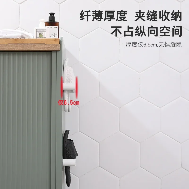 Household non-punching wall-mounted plastic rod towel rack, toilet door, shoe storage artifact, bathroom slipper rack